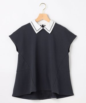  【先行予約】フレンチテリー 刺繍襟 ペプラムカットソー