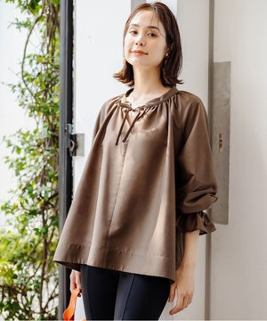 【洗える・涼感】シアーボイルギャザー ブラウス