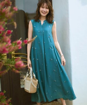  【先行予約/WEB&一部店舗限定】シアーワッシャー 刺繍 ワンピース