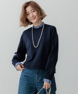  【洗える】クリアコットンテリー ストライプフリル スウェット