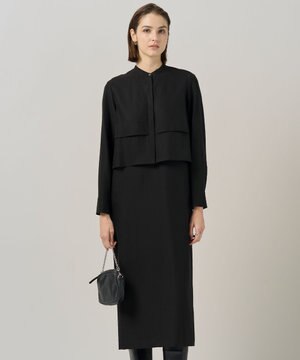  【洗える】ウールワッシャーツイル シャツドッキング ワンピース