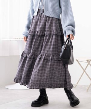  【ウエストゴム】フリルティアードボリュームスカート