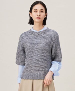  【洗える】カラーミックスメッシュリネン ニット