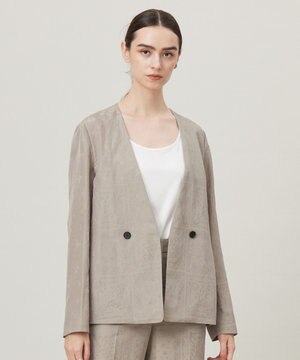 【日本製・洗える】ペイズリーレノクロス ノーカラージャケット