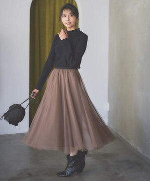 【ウエストゴム】チュールフレアースカート