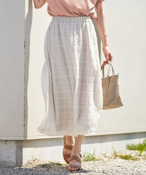  【洗える】シャーリングシャドーボーダー スカート