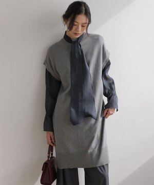 コットンカシミヤMIXチュニック丈ニットワンピース