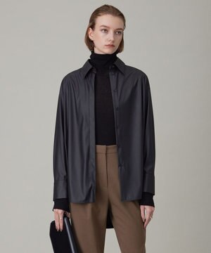  【洗える】 ライトフェイクレザー シャツ