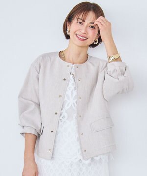  【カタログ掲載・セットアップ対応】リネンストレッチノーカラー ジャケット