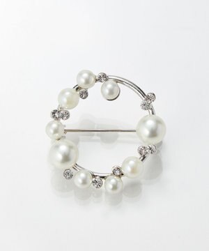  フォーマルパールビジューサークルブローチ　シルバー