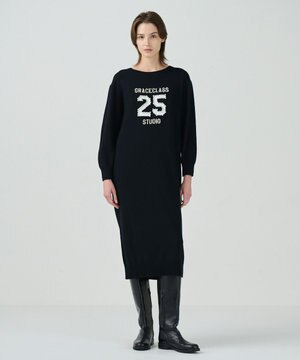  ナンバーモチーフニットワンピース