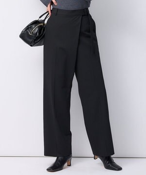  【洗える】ポリエステルレーヨン ラップディテール パンツ