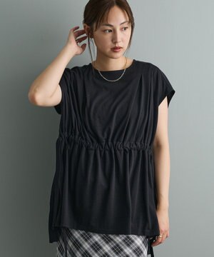  布帛ウエストギャザー切替チュニック