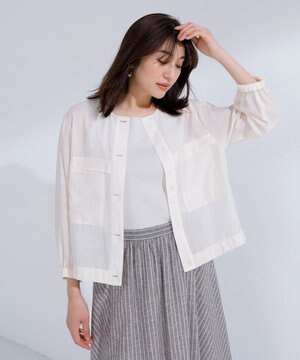 【洗える】Sheer Vis リネン ノーカラー ブルゾン