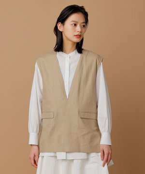 【GISELe 6月号掲載/洗える】リネンレーヨンバンドカラーシャツ