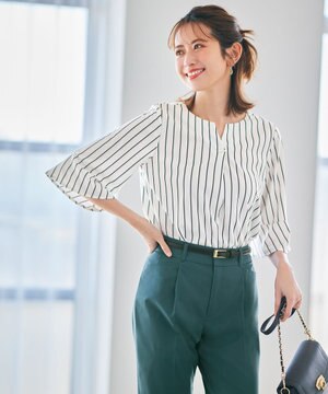  【接触冷感・吸水速乾・UVケア】エアリードレープスムース 七分袖 ブラウス