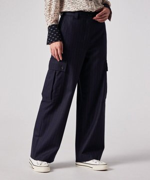  ストライプ ウール カーゴパンツ