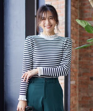 【洗濯機可】フリルハイネックウォームニット