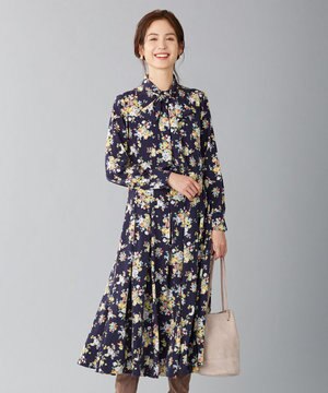 【洗える】ピーチデシン 花柄プリント ワンピース