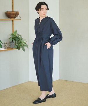  【アイロンいらず】ウエストギャザーワンピース