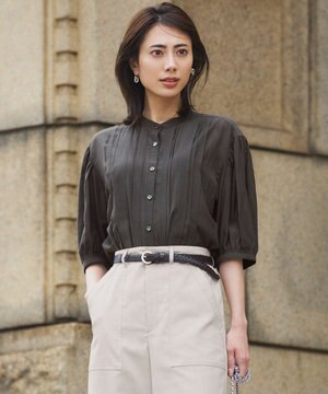  【接触冷感/速乾性/洗える】エアリーブライトローン タック ブラウス