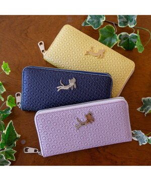  キラネコフラワー ラウンドファスナー長財布