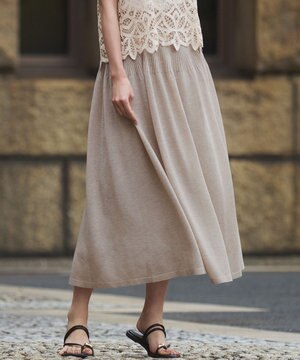  【洗える】シャイニーシアーニット フレア スカート