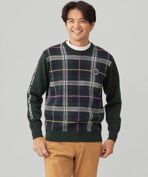  【MEN】チェックジャガード　クルーネック  ニット