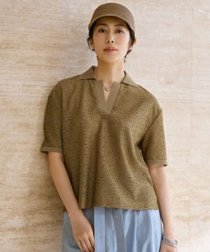  【カタログ掲載・お顔回りがすっきり華やか】ラッセルレースジャージー トップス