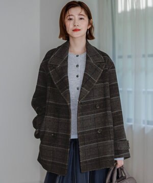  【先行予約/見上愛さん着用】MANTECOPureリバーチェック ショートコート