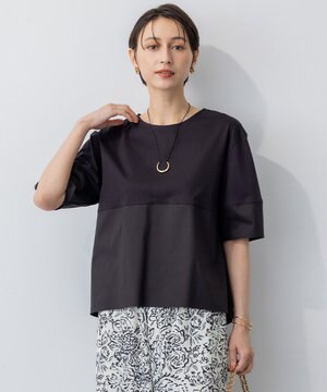  【洗える】シルエットスムースコンビ バックフレア カットソー