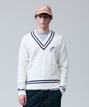  【NYUZELESS】ラムズウール ケーブルチルデン ニット