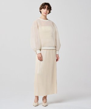  レザー ライク サテン プリーツスカート（uncrave WHITE）