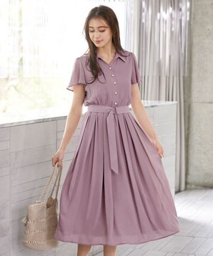  【洗える】シアー楊柳シャツワンピース