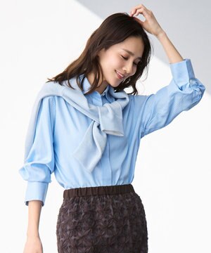  【着回し力抜群・レイヤードにも】ドレープブロード シャツブラウス