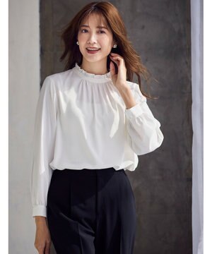  【洗える】フリルネックスタンド ブラウス
