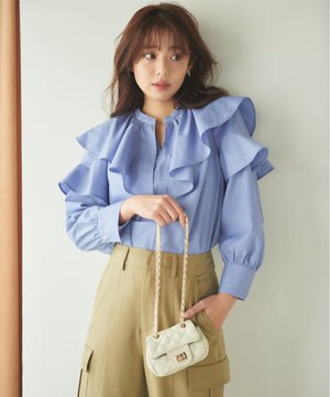  【洗える】ラッフルスキッパー ブラウス