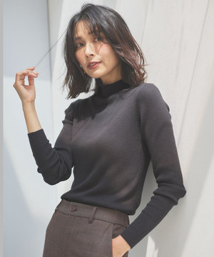 【洗濯機可】ボトルネック リブニット