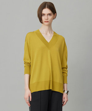  【洗える】シルクヴィスコースハイゲージ Vネックニット
