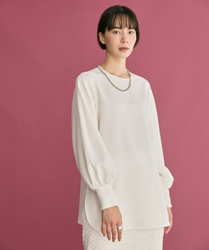  【洗濯機可】シャーリングカフスパウダリーブラウス