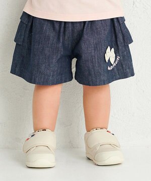  【80-120cm】 先染めデニム バックフリル キュロットパンツ