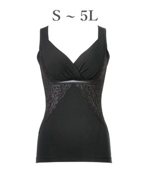  【BRADELIS NewYork peace】綿混キャッチャーカップレースブラキャミ25 ノンワイヤー 補正下着 補整 カップ付き ブラトップ ボディシェイパー