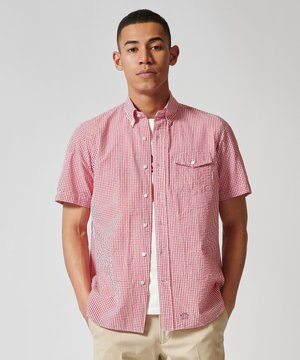  オーガニックコットンサッカーギンガムチェックシャツ