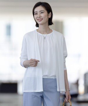  【洗える】ミラノ風天竺シアー カーディガン