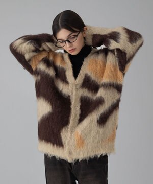  【ユニセックス着用ITEM/MLサイズ展開】モヘアタッチパターンカーディガン