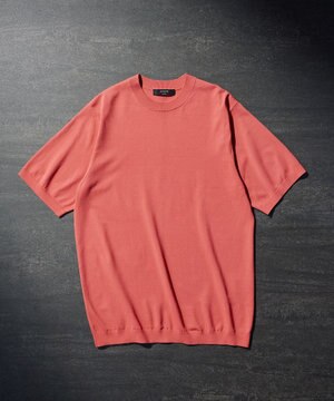  【洗える/ストレッチ】リュクスレーヨン　クルーネック半袖ニット