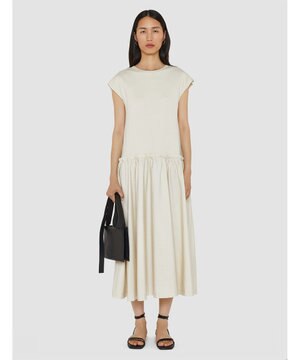  【洗える】ポプリンジャージー　キャップスリーブドレス