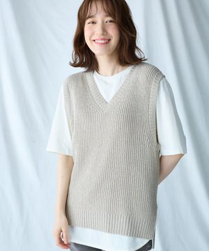  Vネックラメニットベスト