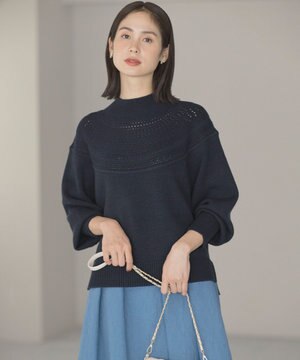  【WEB限定カラーあり】透かし編みバルキーハイネックニット