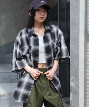  【ユニセックス着用ITEM/SMLサイズ展開】オンブレチェックシャツ（SS）